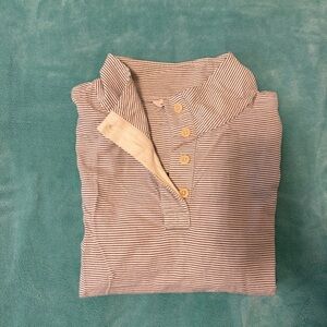 L.L. Bean Striped Polo Pull Over Shirt - Cream and Grayish Blue